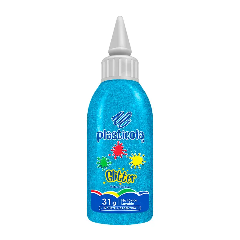 Adhesivo brillo Plasticola turquesa, 38g. pack de 12 unidades