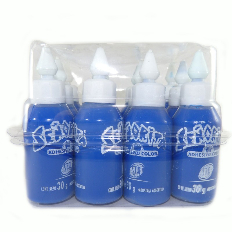 Adhesivo color Señorita azul, 30g. pack de 12 unidades