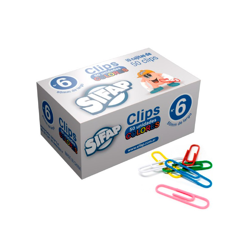 Broches Clips Sifap forrados N°6, caja de 50 unidades