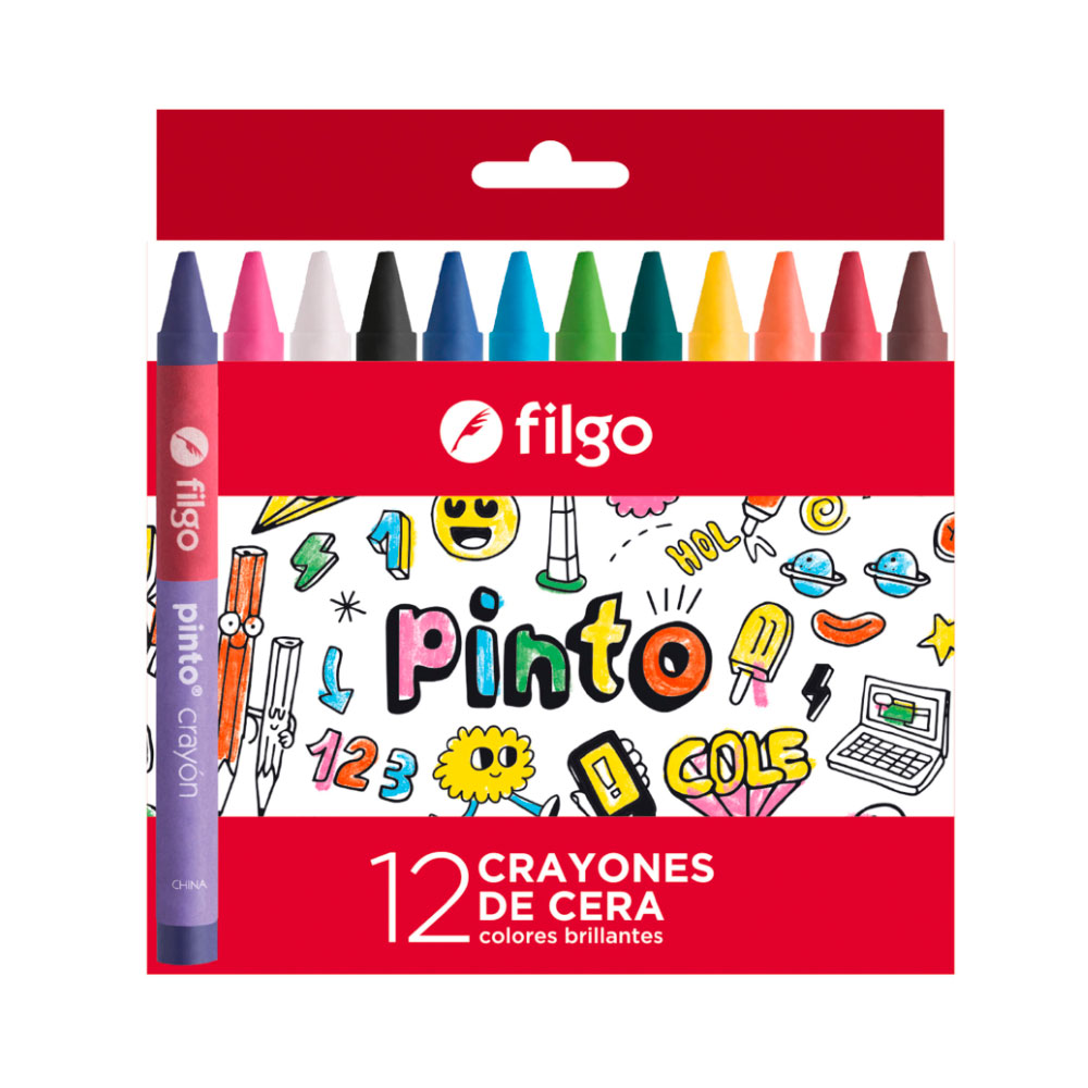 Crayones de cera Filgo Pinto, caja de 12 colores