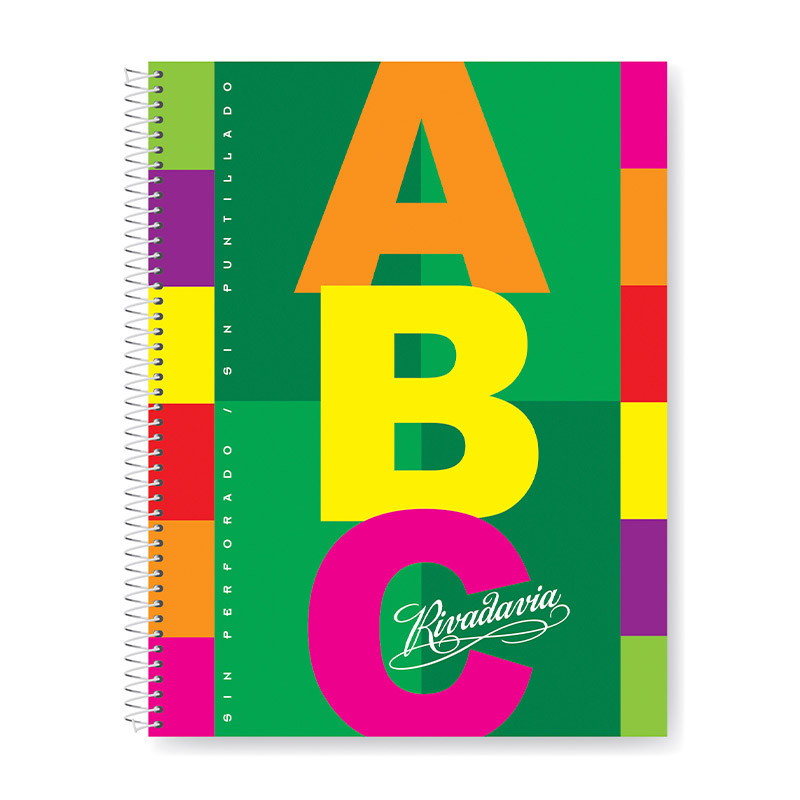Cuaderno Rivadavia ABC espiralado tapa cartón, 21x27cm. 60 hojas rayadas