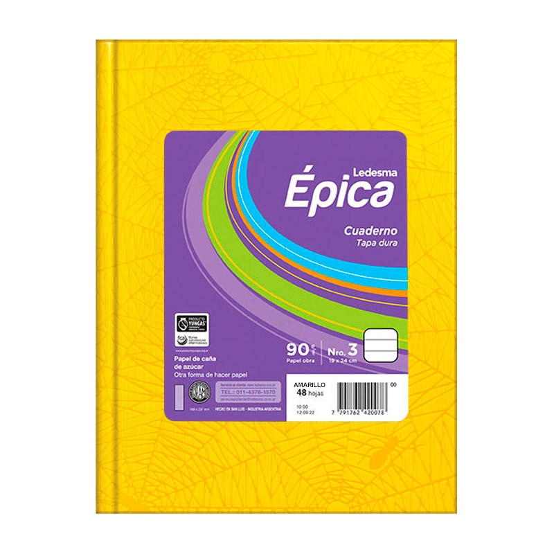 Cuaderno Épica N°3  Araña amarillo, 19x24cm. 48 hojas rayadas
