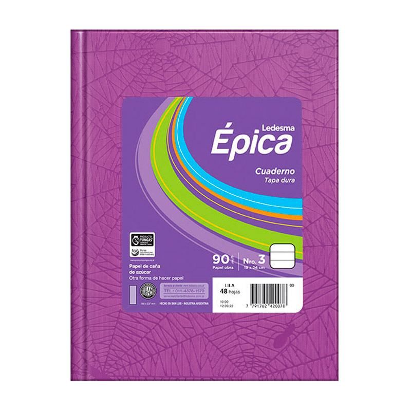 Cuaderno Épica N°3  Araña lila, 19x24cm. 48 hojas rayadas