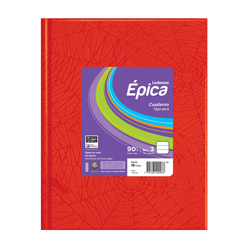 Cuaderno Épica N°3  Araña rojo, 19x24cm. 48 hojas rayadas