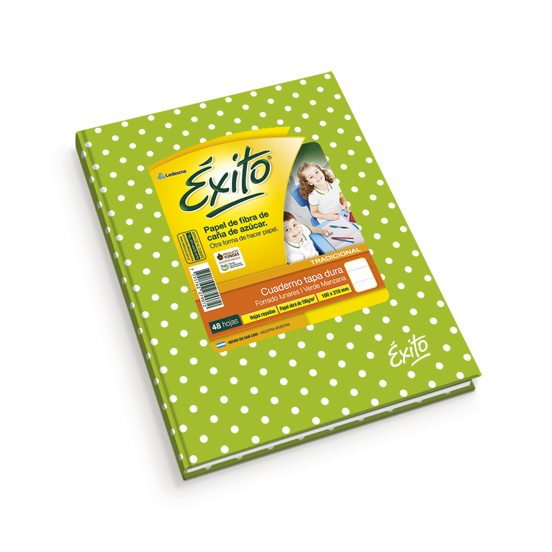 Cuaderno Éxito E1 Lunares verde manazana, 16x21cm. 48 hojas rayadas