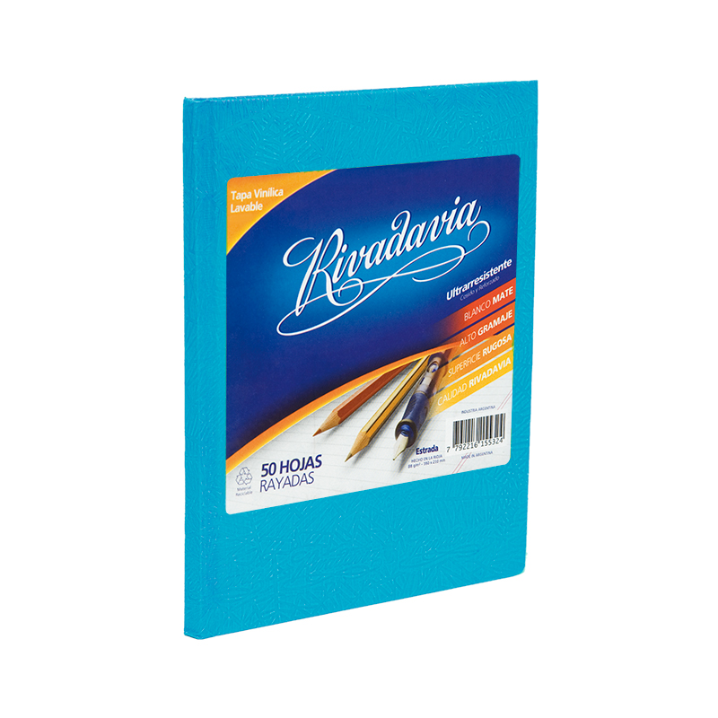 Cuaderno Rivadavia Araña celeste, 16x21cm. 50 hojas rayadas