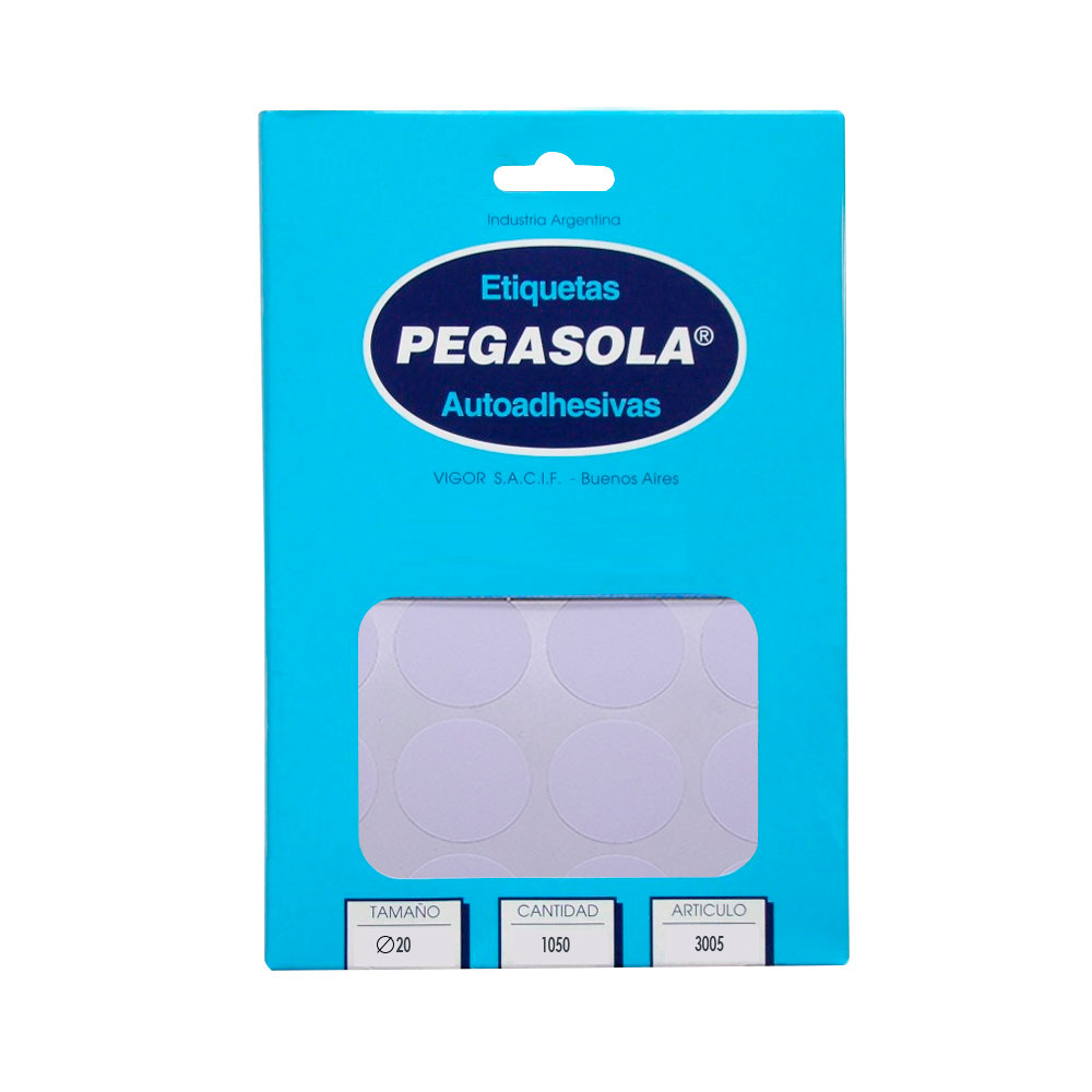Etiqueta circular Pegasola 2.0cm. caja de 30 planchas de 1050 etiquetas(D)