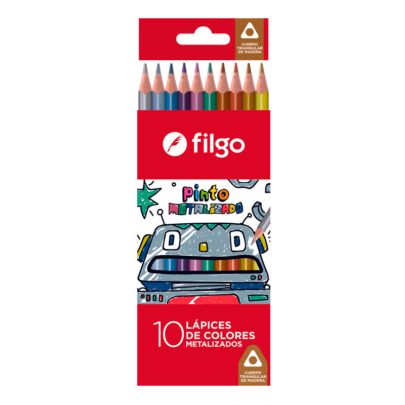 Lápices de colores Filgo Metalizados largos, caja de 10 colores