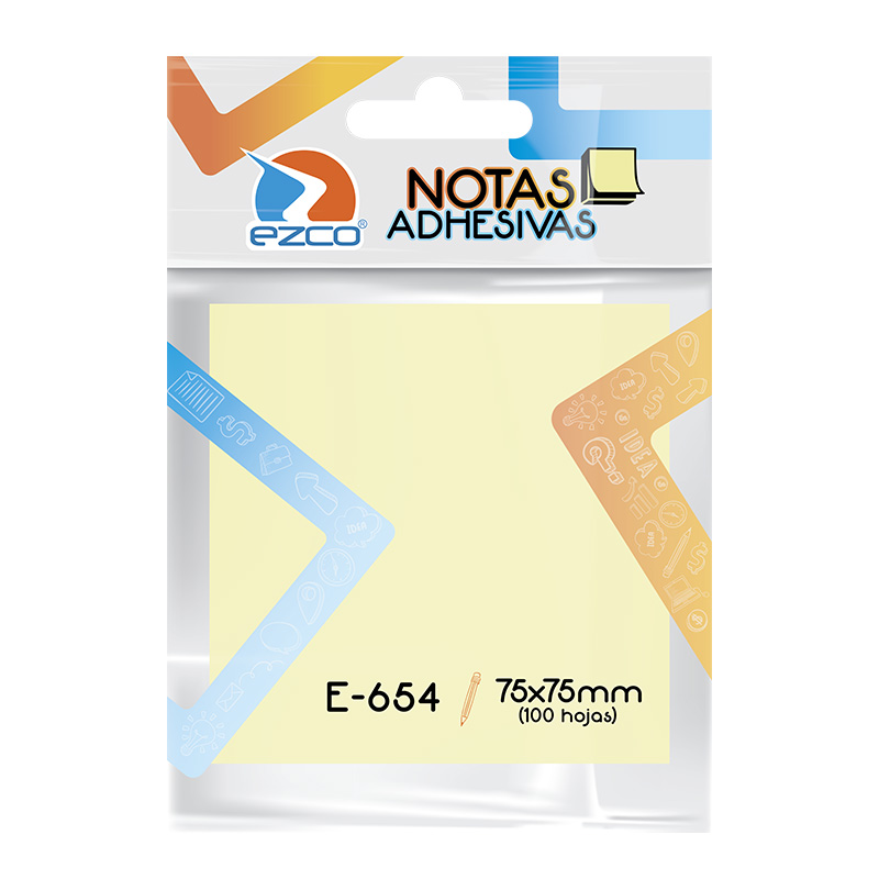 Notas Autoadhesivas Ezco E-654 amarillas, 75 x 75mm. block de 100 hojas