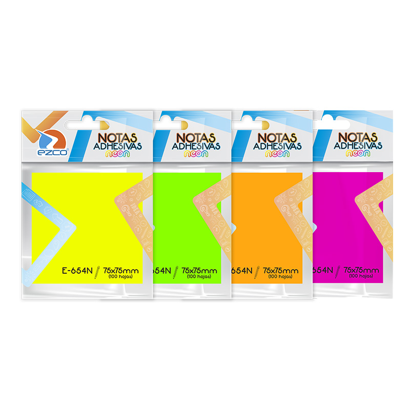 Notas Autoadhesivas Ezco E-654N colores surtidos, 75 x 75mm. block de 100 hojas