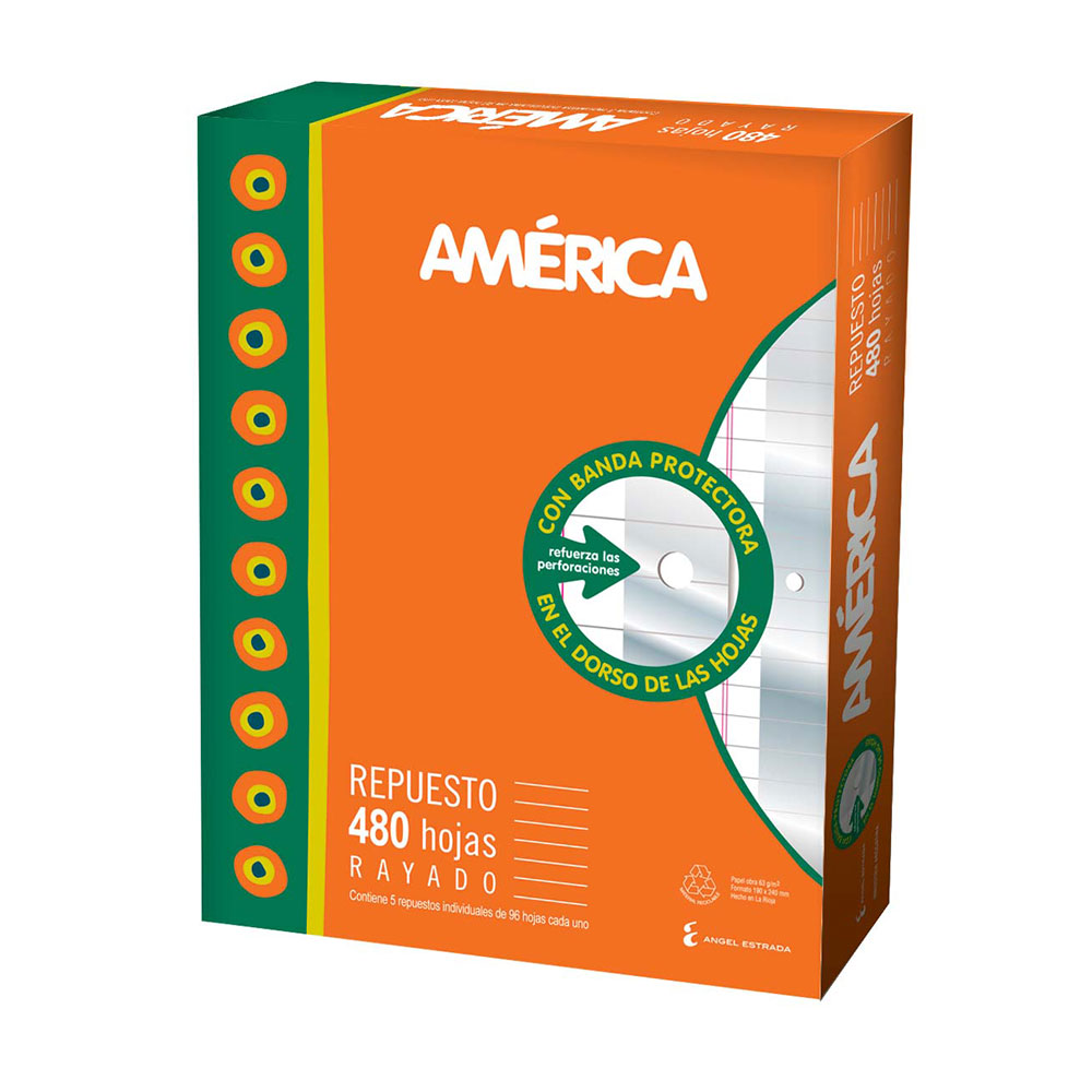 Repuesto América Banda, 480 hojas rayadas