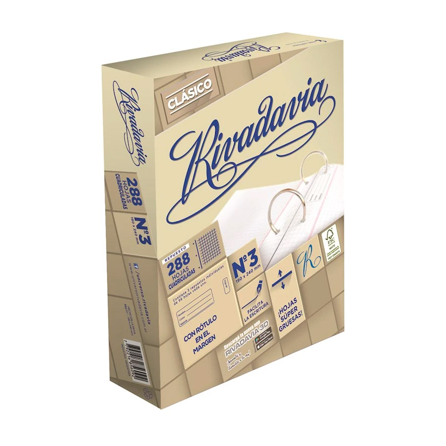Repuesto Rivadavia Clásico Extra Blanco, 288 h. cuadriculadas