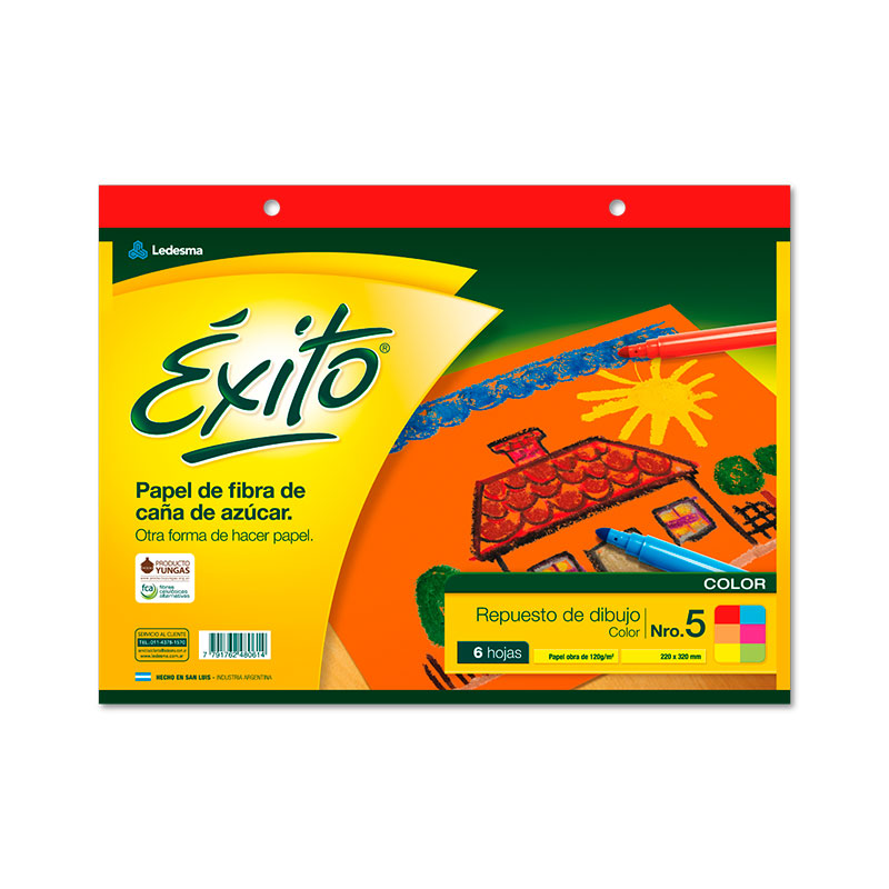 Repuesto de Dibujo Éxito N°5, 6 hojas color