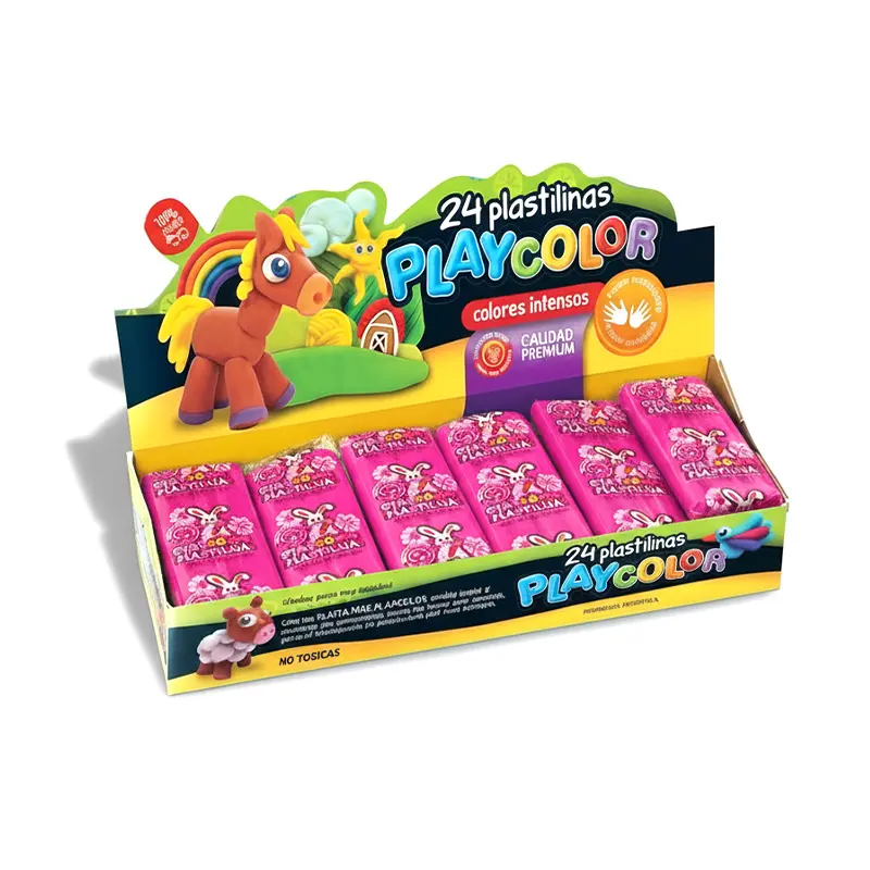 Plastilina Playcolor rosa, caja de 24 barras
