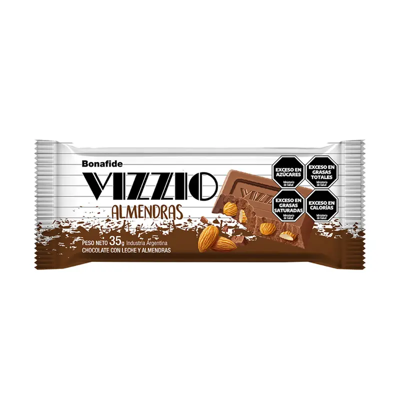 Chocolate c/almendras Vizzio Bonafide, 35g. caja de 20 unidades