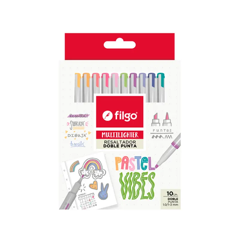 Resaltador creativo doble punta Filgo Multilighter, caja de 10 colores pastel