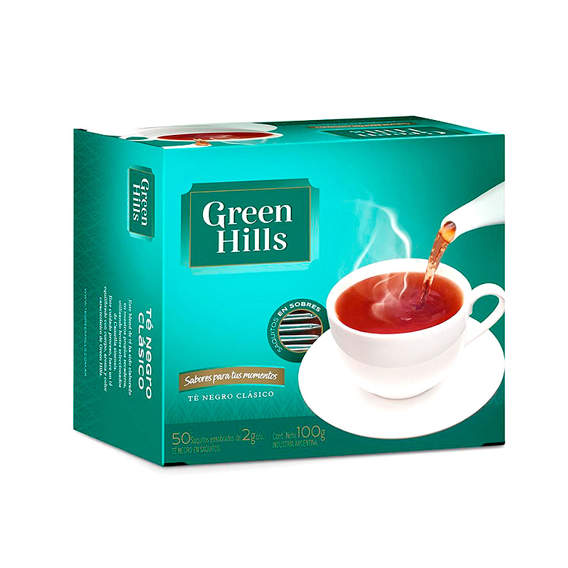Té Green Hills, caja de 50 saquitos ensobrados