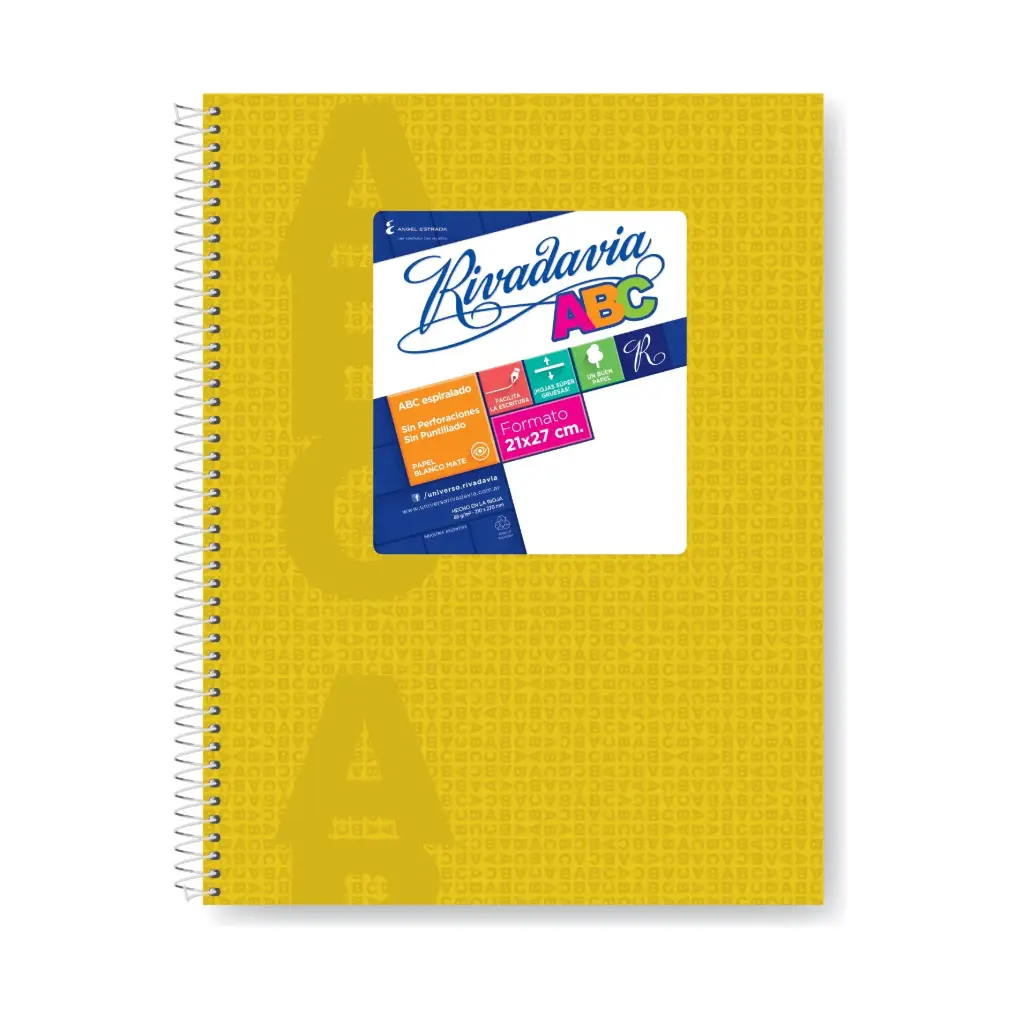 Cuaderno Rivadavia ABC espiralado Araña Amarillo, 21x27cm. 60 hojas rayadas 