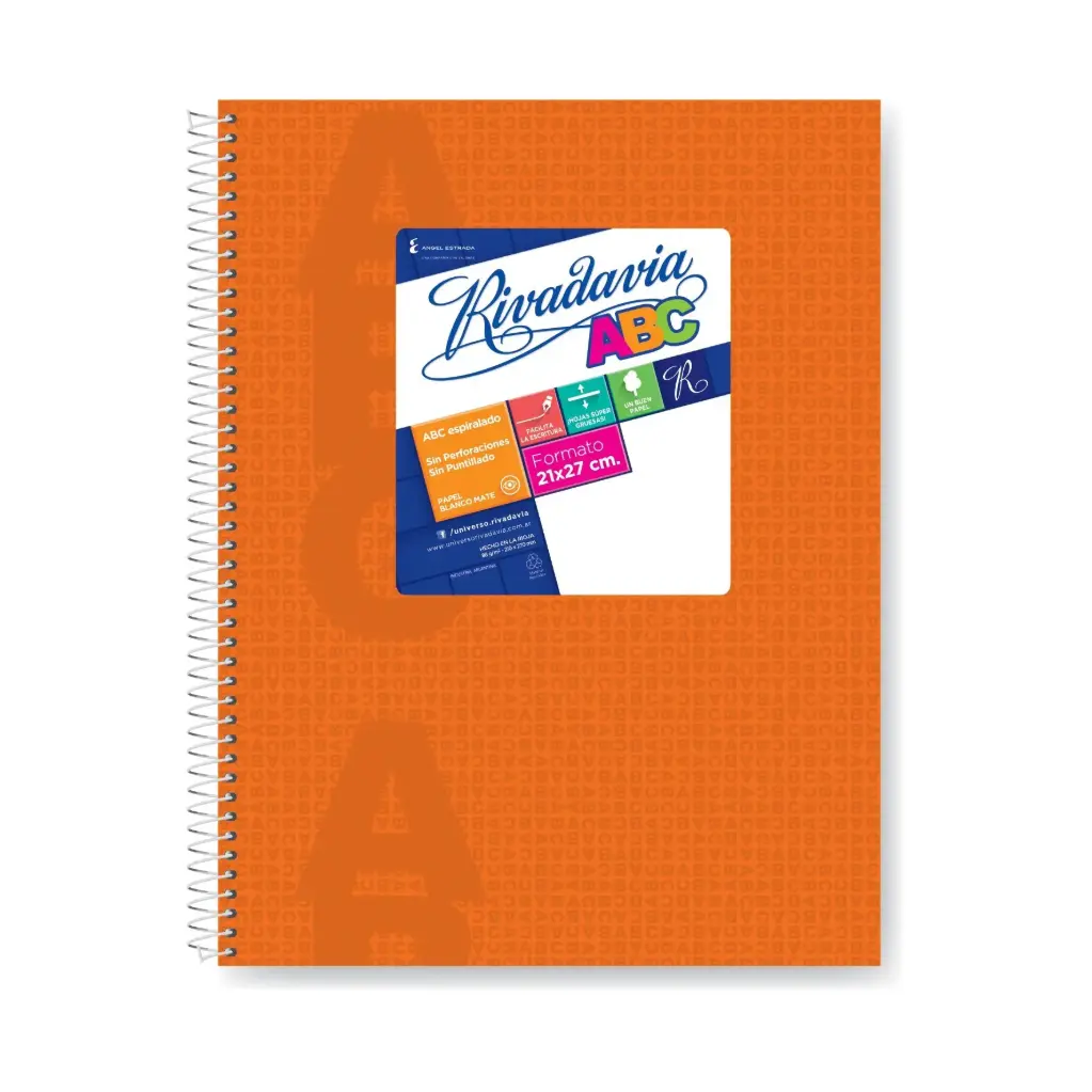 Cuaderno Rivadavia ABC espiralado Araña Naranja, 21x27cm. 60 hojas rayadas