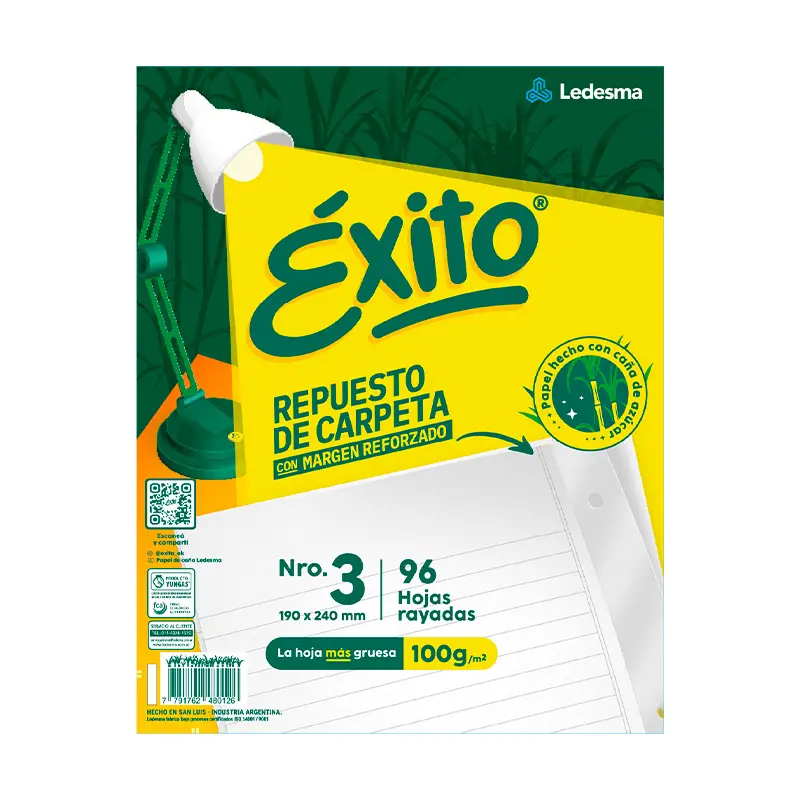 Repuesto Éxito Reforzado, 96 hojas rayadas
