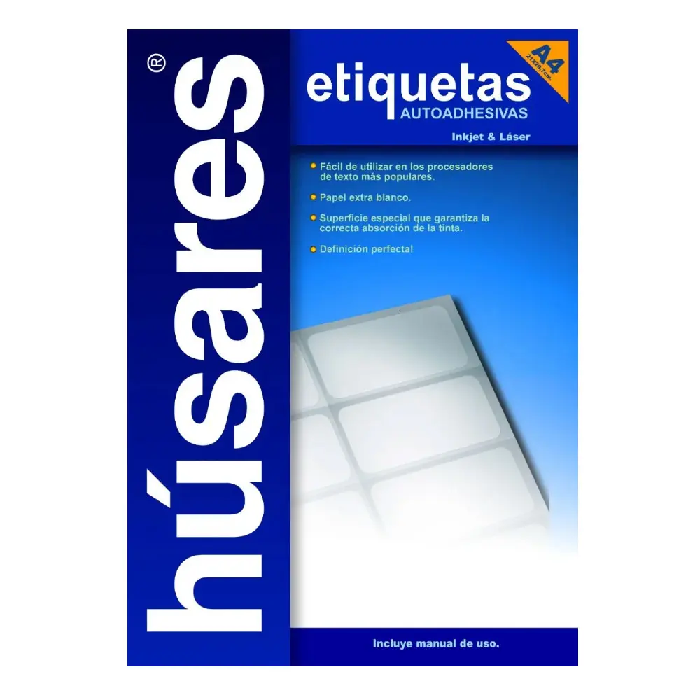 Etiqueta imprimibles InkJet | LaserJet Húsares H34113 A4, 10.5 x 4.10 cm. 100 hojas