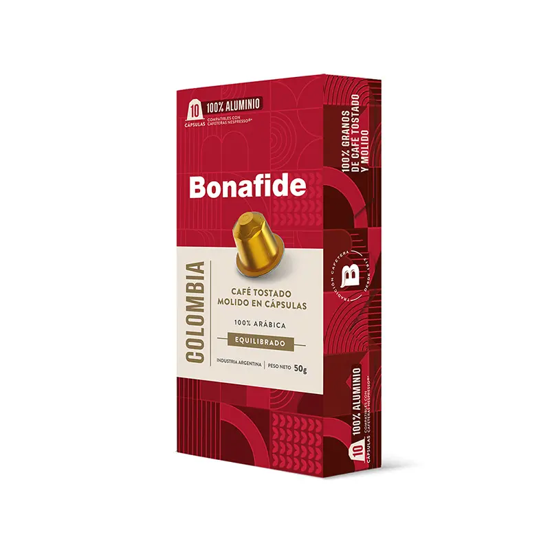 Cápsulas de Café Bonafide Colombia compatibles con Nespresso, 10 unidades de 5g.
