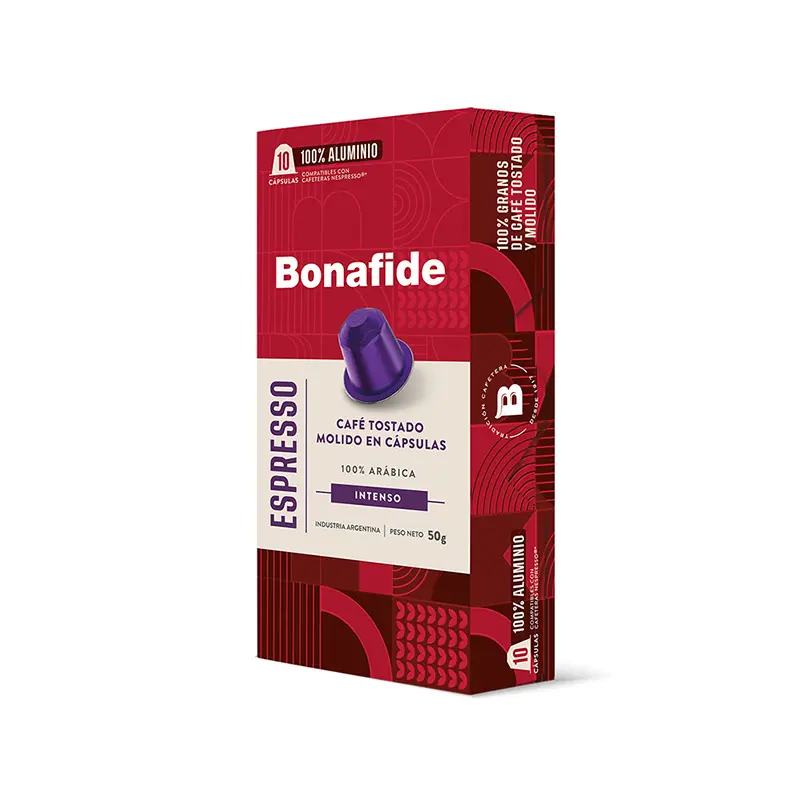 Cápsulas de Café Bonafide Espresso compatibles con Nespresso, 10 unidades de 5g.