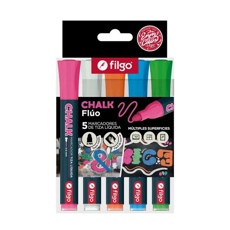 Marcador Tiza Liquida Filgo 3.0mm. estuche de 5 colores