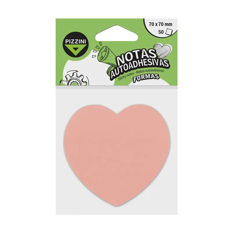 Notas Autoadhesivas Pizzini Corazón Naranja Pastel, 70 x 70mm. 50 hojas