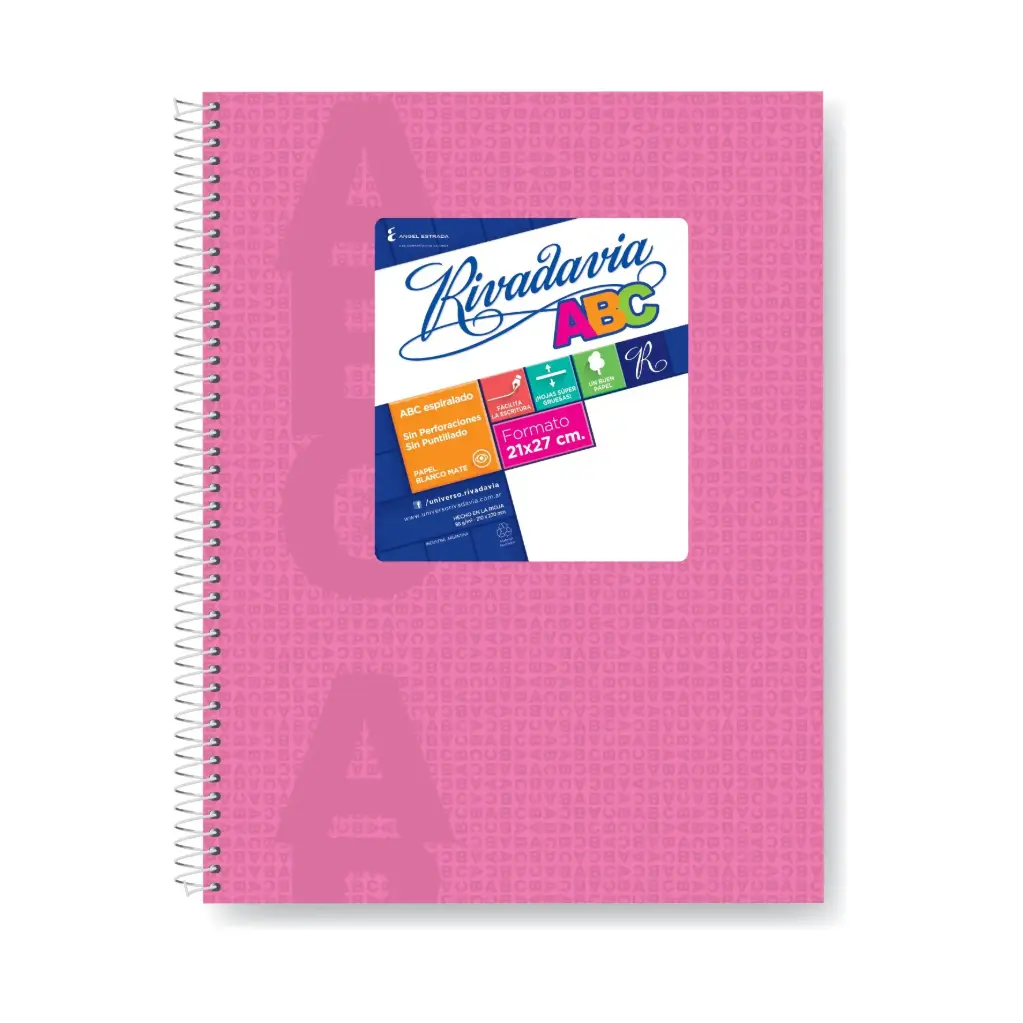 Cuaderno Rivadavia ABC espiralado Araña Rosa, 21x27cm. 60 hojas rayadas