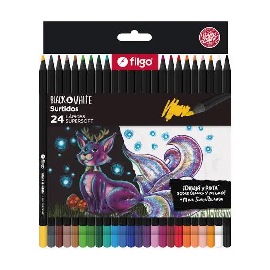 Lápices de colores Filgo Supersoft Black & White, estuche metal de 50 colores