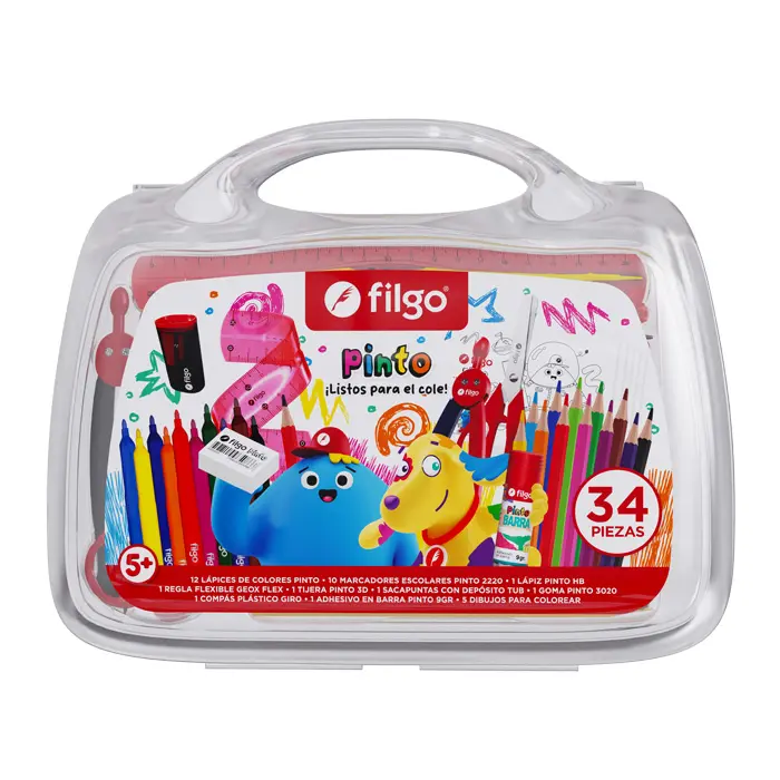 Valija de colores Filgo Listos para el Cole,  34 piezas
