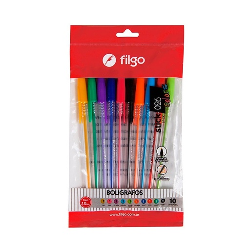 [FILGOBOLX10] Bolígrafo Filgo Stick 026 Medium, 10 colores