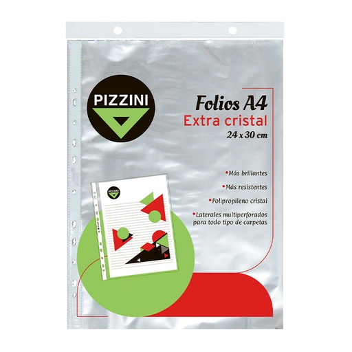 [PIZZFOLA4100] Folios A4 PPP Pizzini Extra cristal  pack x 100 ( E )
