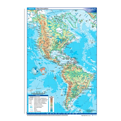 [RIVMAPCTEFP6] Mapa Continente Americano físico político Rivadavia N°6, block de 25 mapas