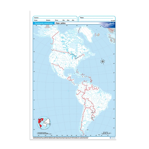 [RIVMAPCTEP5] Mapa Continente Americano político Rivadavia N°5, block de 20 mapas