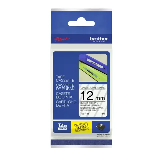 [BROTHEZE131FBLN] Cinta para rotuladora Brother TZe-131, laminada de 12mm. letra negra sobre fondo transparente 