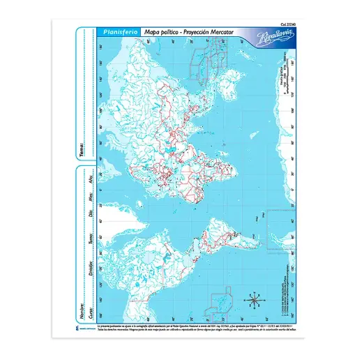 [MCMAPPLAP3] Mapa Planisferio político Rivadavia, unidad