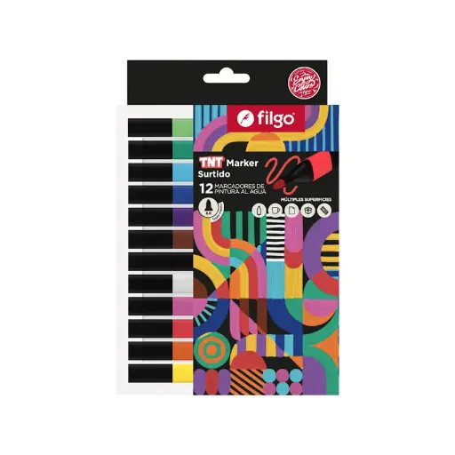 [FILGOPINTSURTX12] Marcador de Pintura al Agua Filgo TNT Marker, 3.0mm. estuche de 12 colores