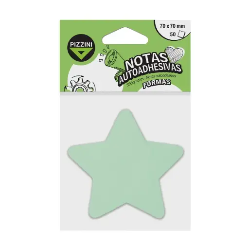 [PIZNOTESTVERP] Notas Autoadhesivas Pizzini Estrella Verde Pastel, 70 x 70mm. 50 hojas