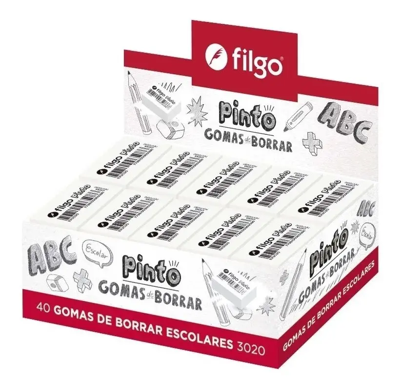 Pack Combo Goma de borrar Pinto Filgo lápiz x 40