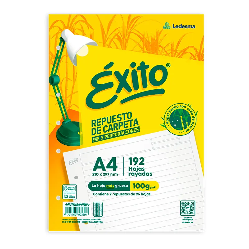 Repuesto Éxito Tradicional A4, 192 hojas Rayadas