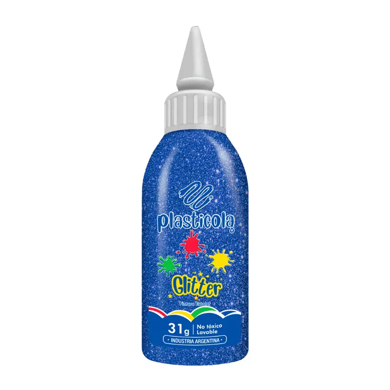 Adhesivo brillo Plasticola azul, 38g. pack de 12 unidades
