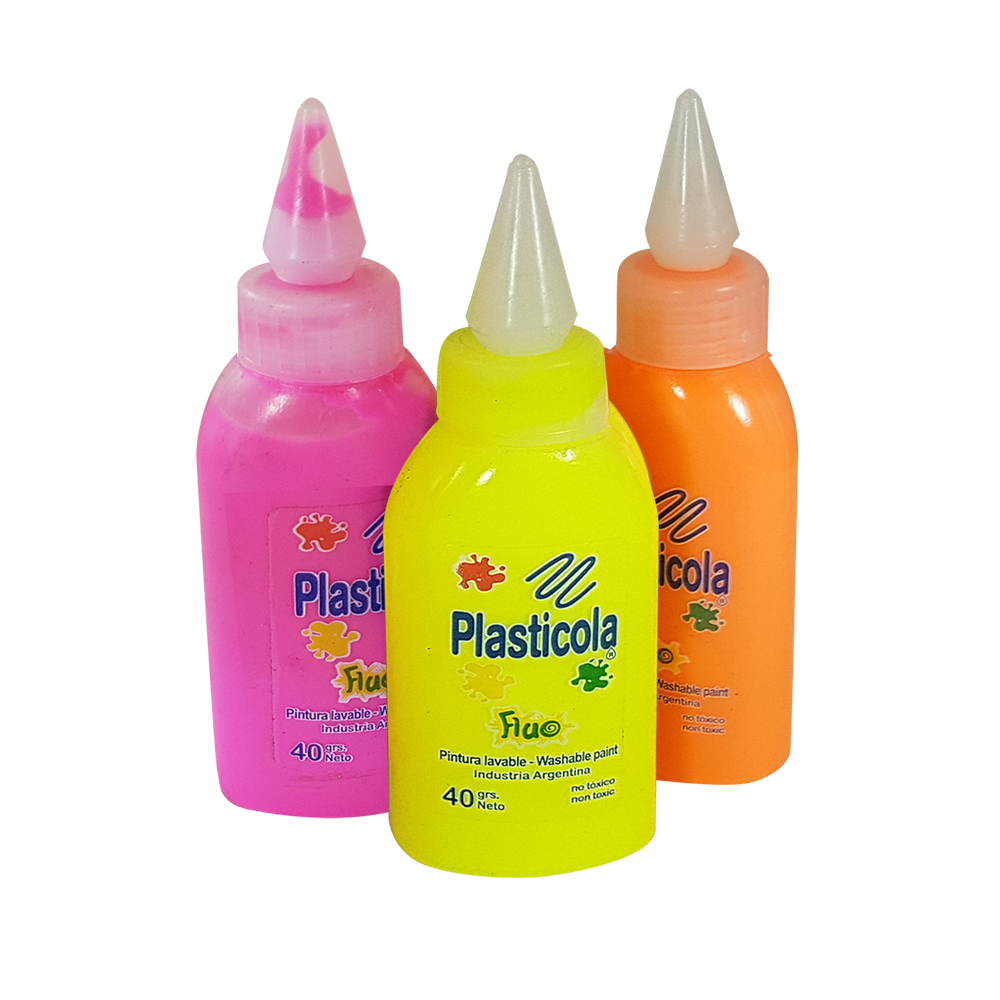 Adhesivo Brillo Plasticola colores flúo, 40g. pack de 12 unidades