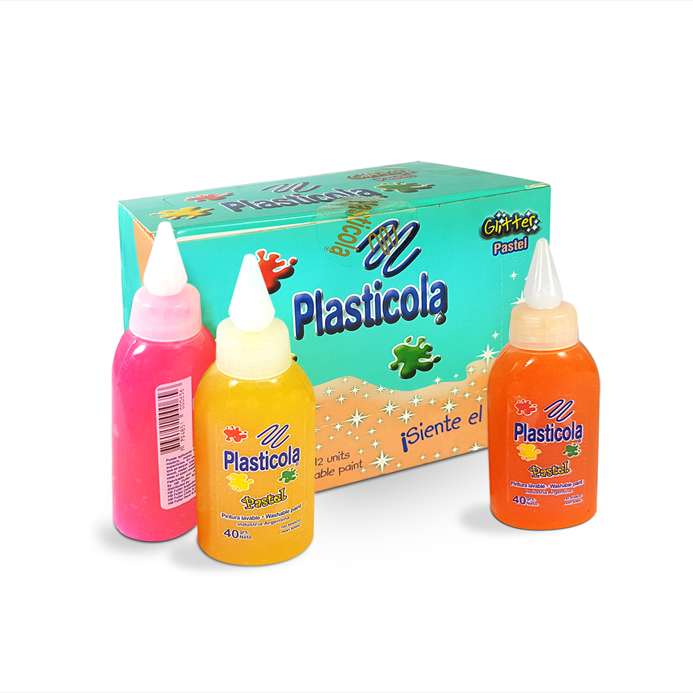 Adhesivo Brillo Plasticola colores Pastel, 38g. pack de 12