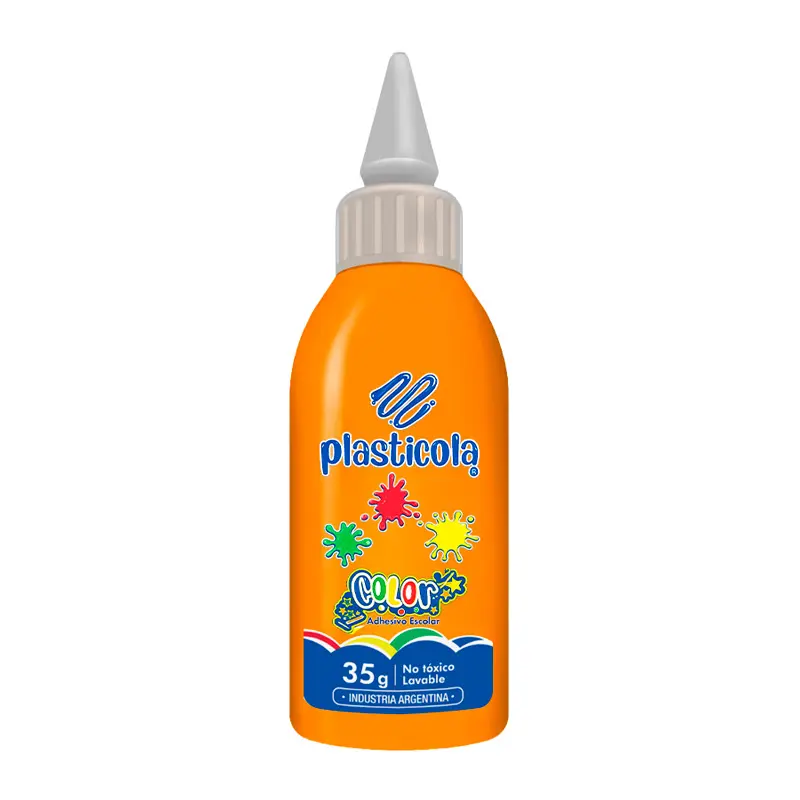 Adhesivo color Plasticola naranja, 40g. pack de 12 unidades