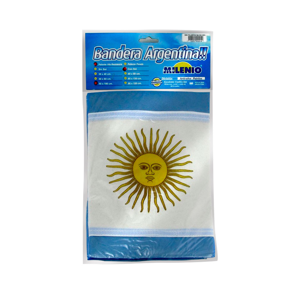 Bandera Argentina con sol Nuevo Milenio de poliamida, 75 x 120cm.
