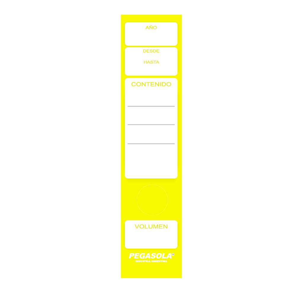 Lomo autoadhesivo para bibliorato amarillo, pack de 20 unidades