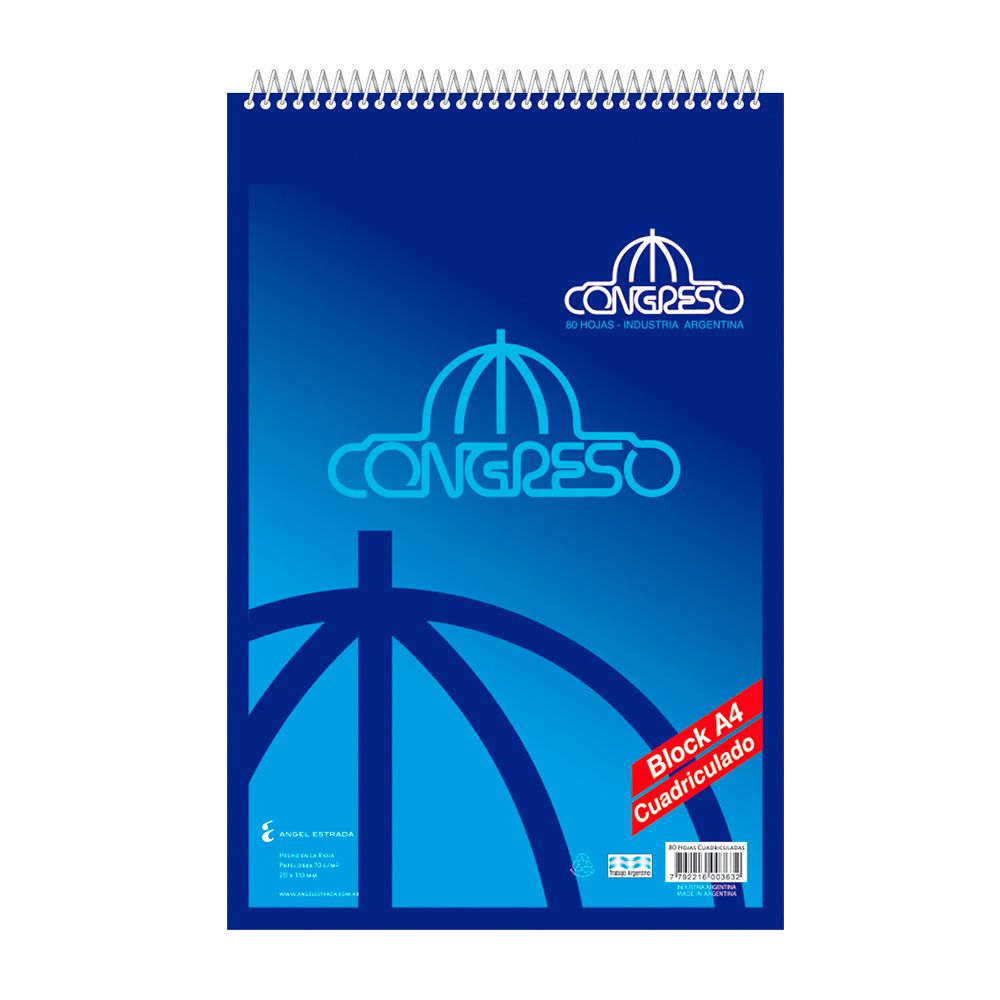 Block Congreso, espiralado A4, 80 hojas cuadriculadas