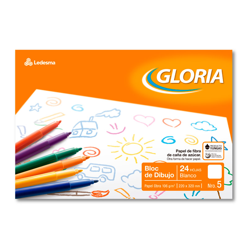 Block de dibujo Gloria N°5, 24 hojas blancas